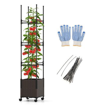 87 Inch Tall Raised Garden Bed, Plant Box Trellis, Lockable Wheels, Adjustable Height