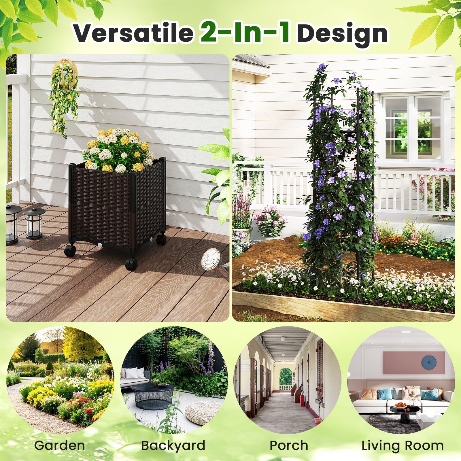 87 Inch Tall Raised Garden Bed with Plant Box Trellis and Lockable Wheels Adjustable Height Plant Supports at Gallery Canada