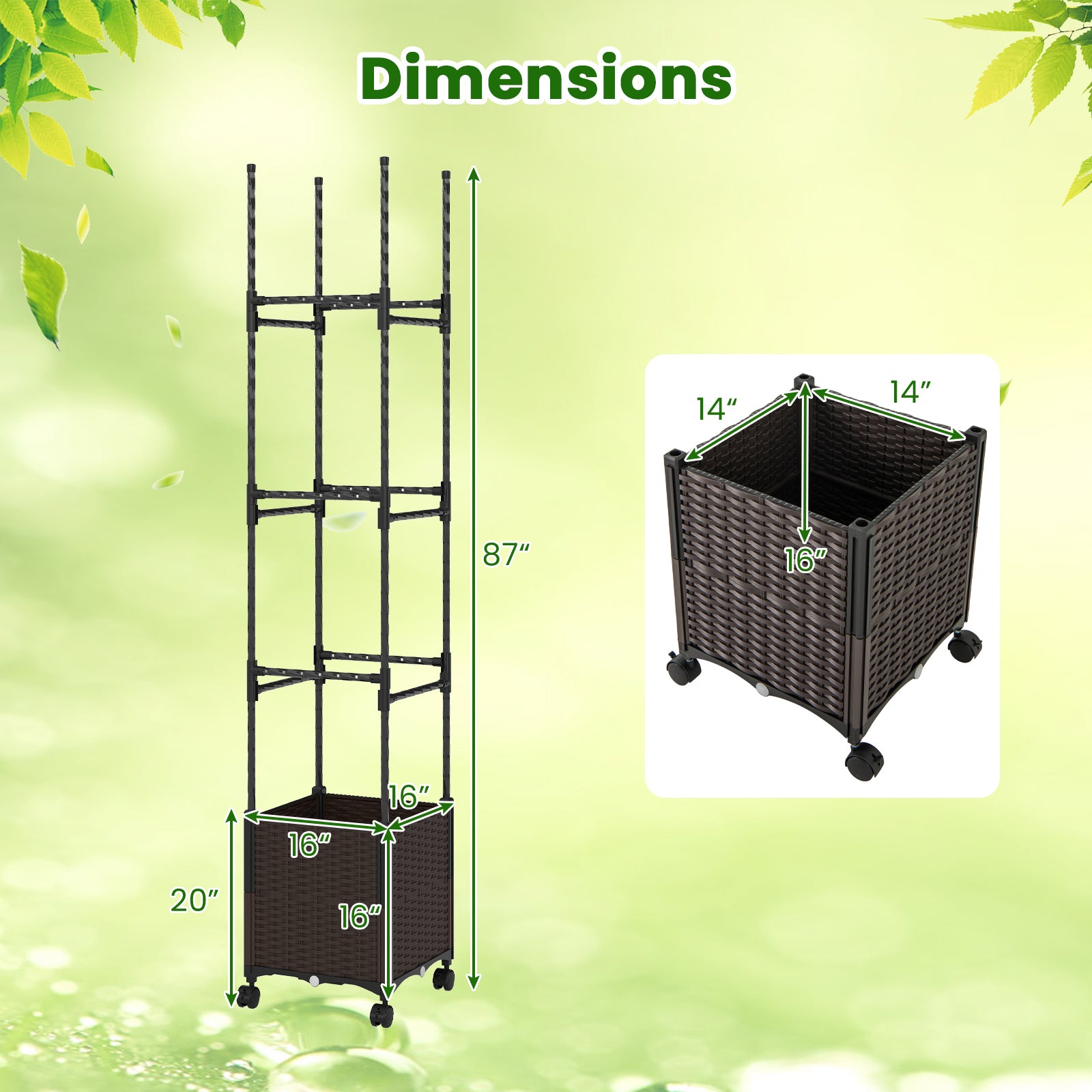 87 Inch Tall Raised Garden Bed with Plant Box Trellis and Lockable Wheels Adjustable Height Plant Supports at Gallery Canada