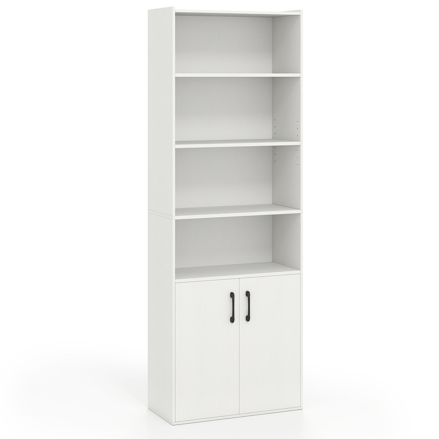70 Inch Bookcase 6-Tier with Adjustable Shelves and 2-Door Cabinet, White Bookcases White at Gallery Canada