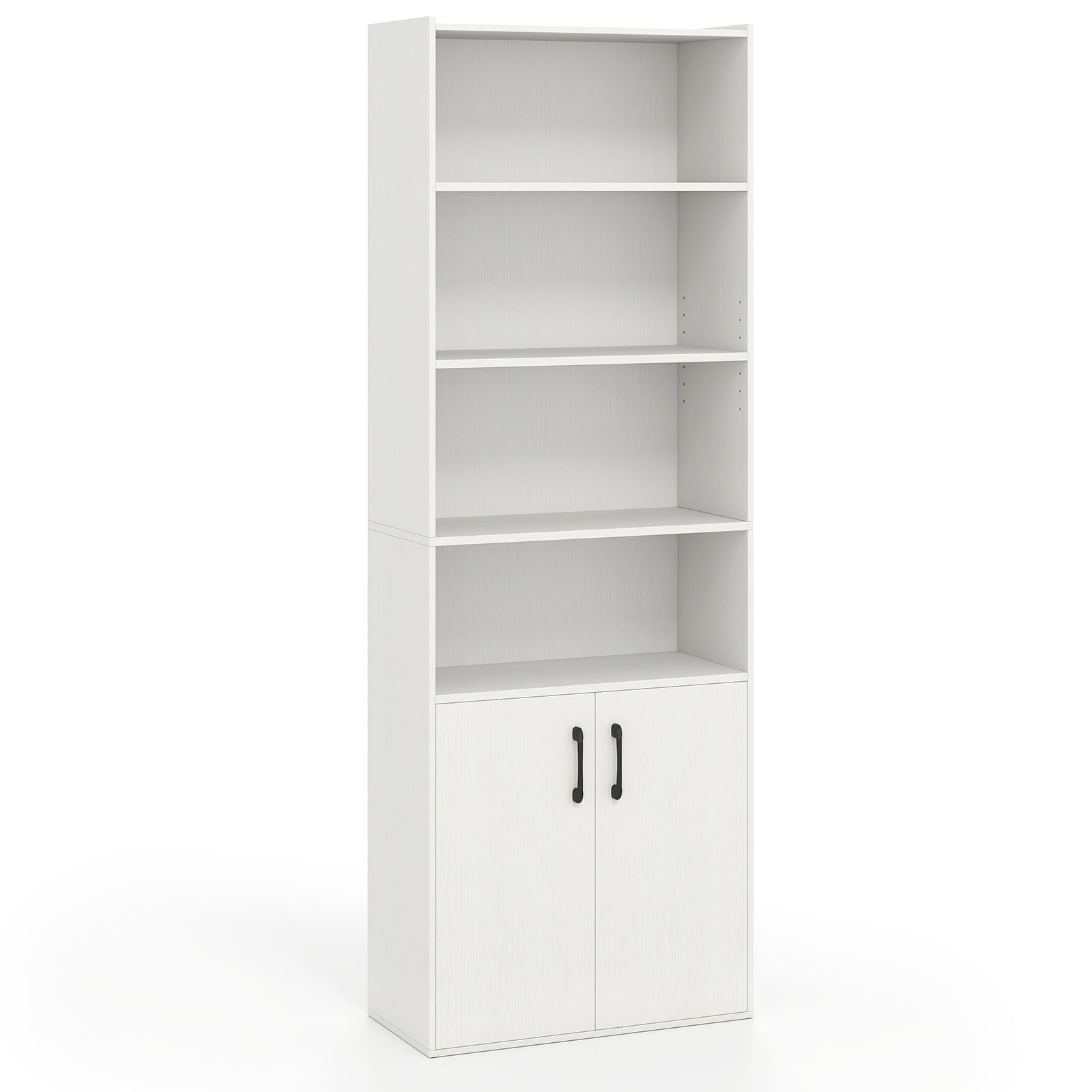 70 Inch Bookcase 6-Tier with Adjustable Shelves and 2-Door Cabinet, White Bookcases White at Gallery Canada