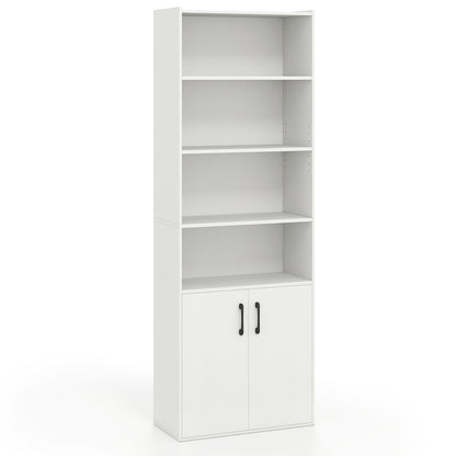 70 Inch Bookcase 6-Tier with Adjustable Shelves and 2-Door Cabinet, White Bookcases White at Gallery Canada