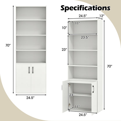 70 Inch Bookcase 6-Tier with Adjustable Shelves and 2-Door Cabinet, White Bookcases at Gallery Canada