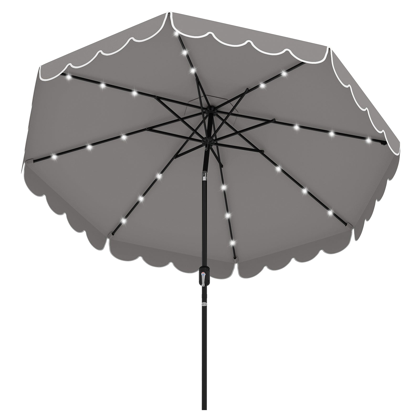 9.3 FT Solar Patio Umbrella with 24 LED Lights Vented Top and Ruffles, Gray Outdoor Umbrellas Gray at Gallery Canada