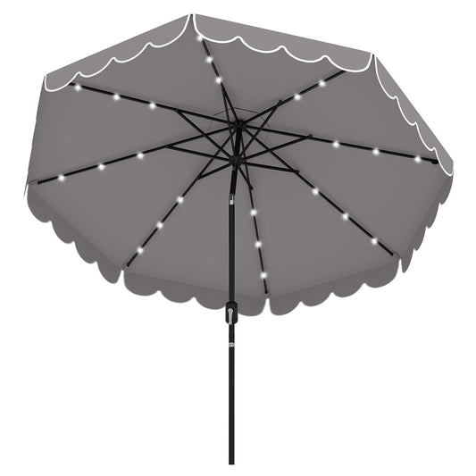 9.3 FT Solar Patio Umbrella, 24 LED Lights, Vented Top, Gray Outdoor Umbrellas Gray at Gallery Canada