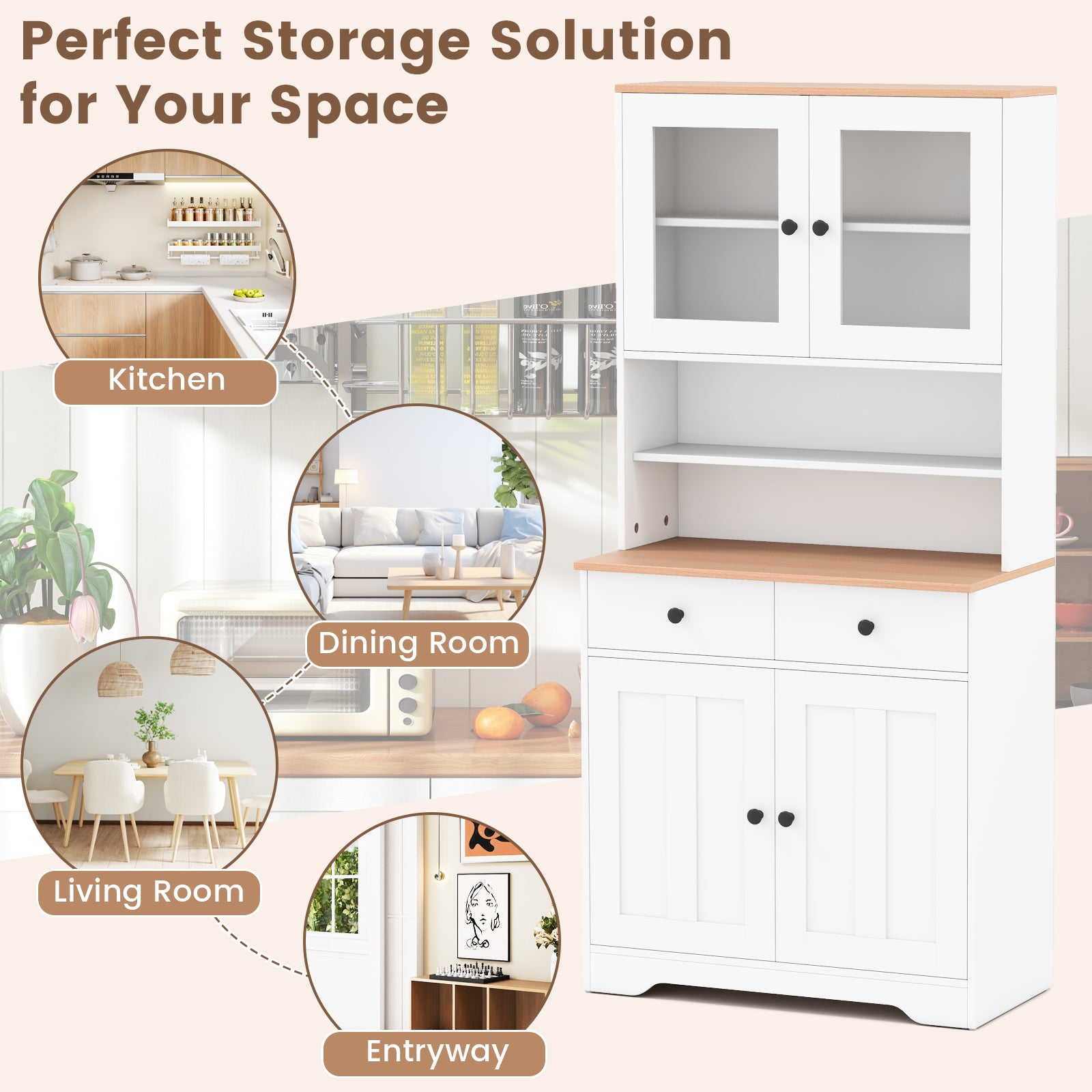 Pantry Cabinet with 2 Removable Shelves, White Sideboards Cabinets & Buffets at Gallery Canada