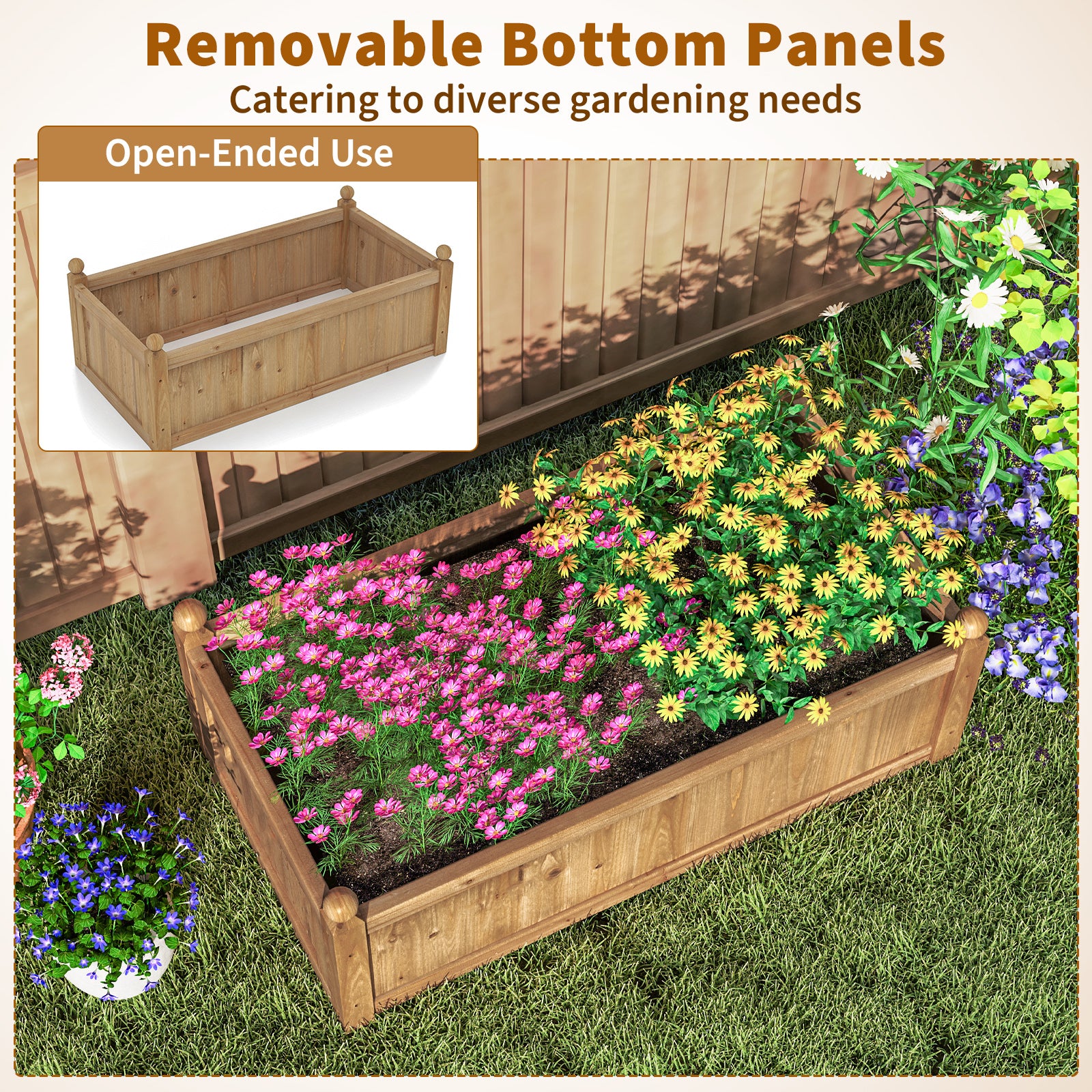 46 x 24 x 16 Inch Rectangular Planter Box with Drainage Holes for Backyard Garden Lawn, Brown Raised Garden Beds at Gallery Canada