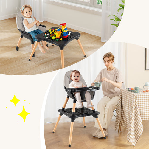 5-in-1 Baby Convertible Wooden High Chair with Detachable Tray, Black