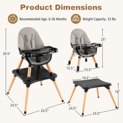 5-in-1 Baby Convertible Wooden High Chair with Detachable Tray, Black High Chairs at Gallery Canada