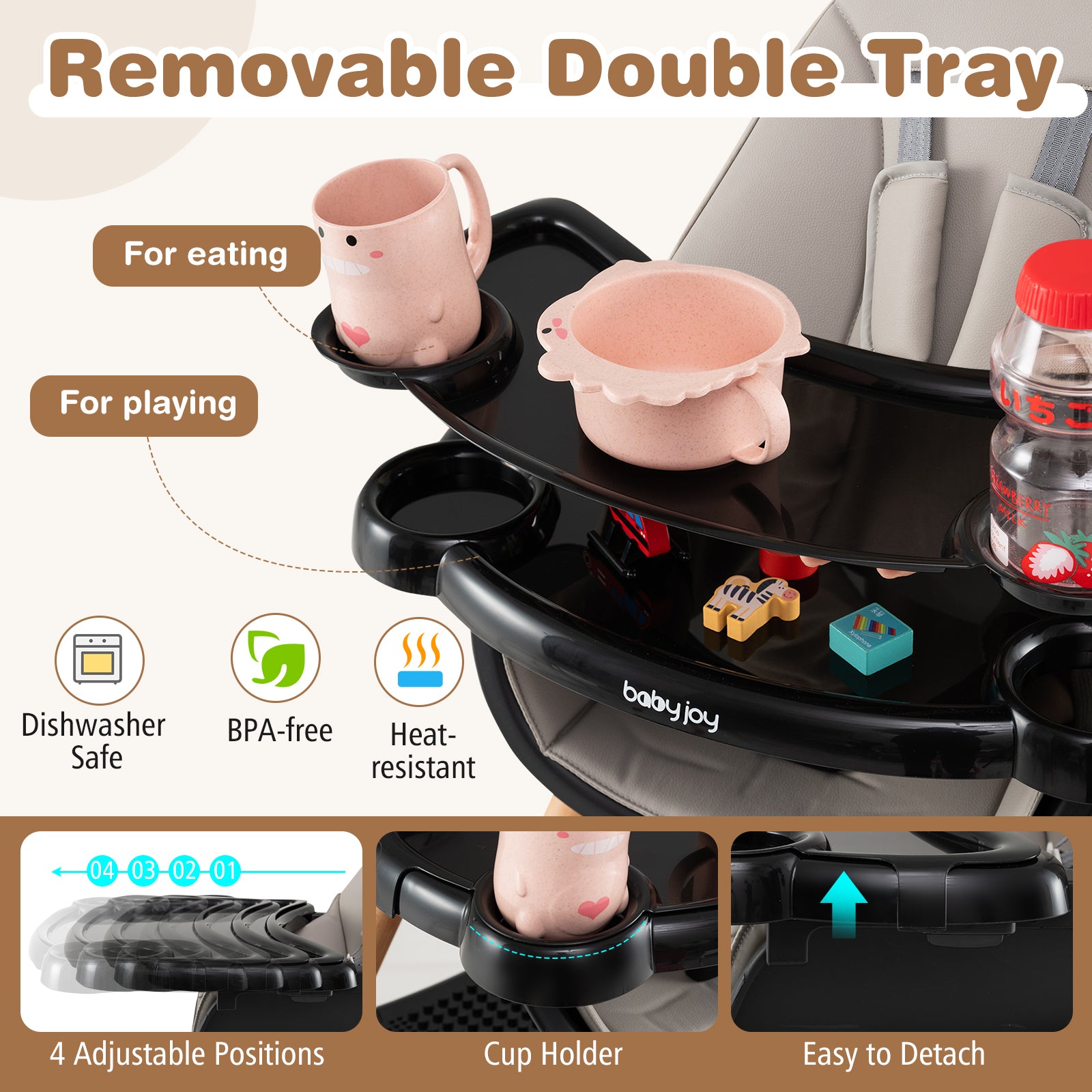 5-in-1 Baby Convertible Wooden High Chair with Detachable Tray, Black High Chairs at Gallery Canada