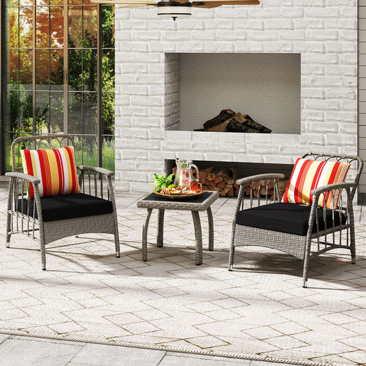 3 Pieces Patio PE Wicker Furniture Set with 5-Level Adjustable Backrest, Gray Patio Conversation Sets Gray at Gallery Canada