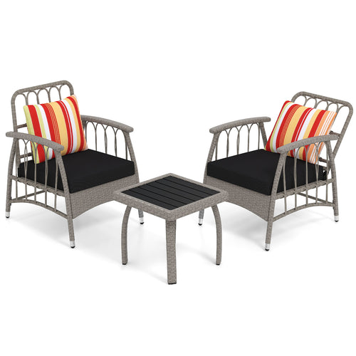 3 Pieces Patio PE Wicker Furniture Set with 5-Level Adjustable Backrest, Gray
