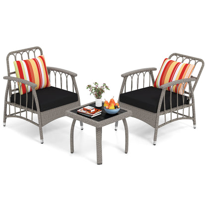 3 Pieces Patio PE Wicker Furniture Set with 5-Level Adjustable Backrest, Gray Patio Conversation Sets at Gallery Canada