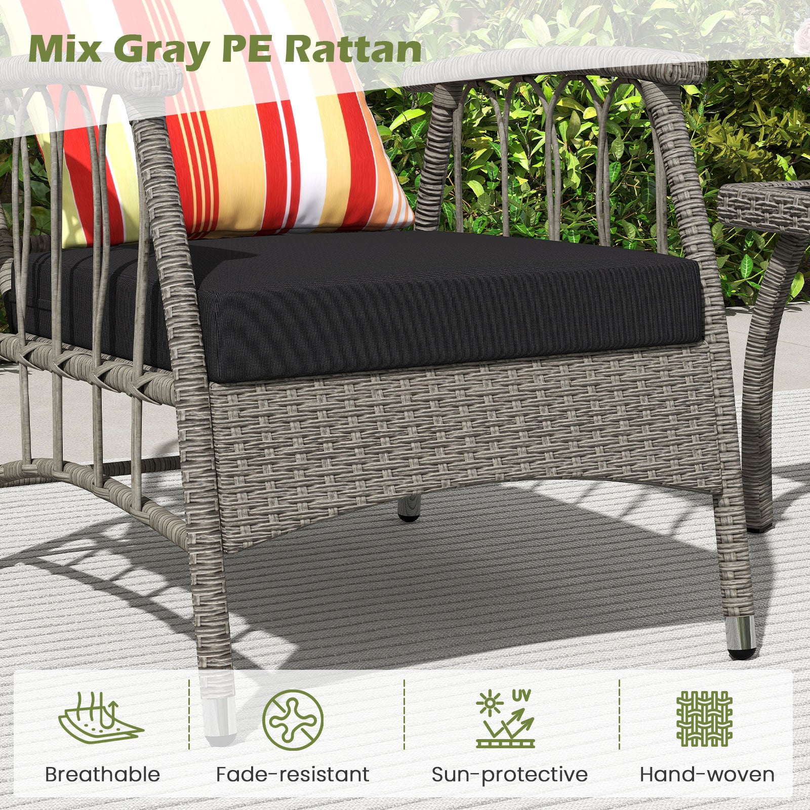 3 Pieces Patio PE Wicker Furniture Set with 5-Level Adjustable Backrest, Gray Patio Conversation Sets at Gallery Canada