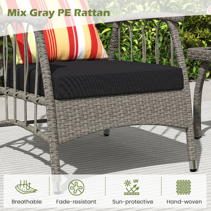 3 Pieces Patio PE Wicker Furniture Set with 5-Level Adjustable Backrest, Gray Patio Conversation Sets at Gallery Canada