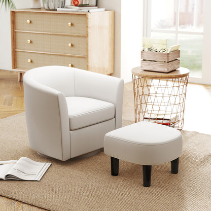 Modern Club Swivel Accent Chair with Ottoman Footrest Curved Backrest, Cream White Accent Chairs at Gallery Canada