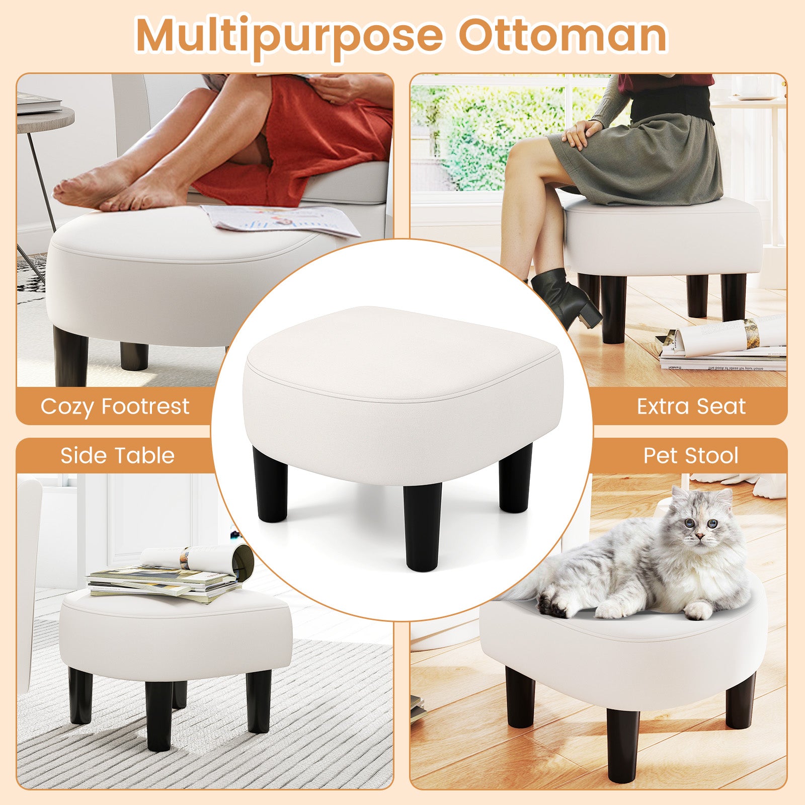 Modern Club Swivel Accent Chair with Ottoman Footrest Curved Backrest, Cream White Accent Chairs at Gallery Canada