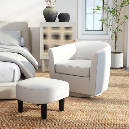 Modern Club Swivel Accent Chair with Ottoman Footrest Curved Backrest, Cream White Accent Chairs at Gallery Canada