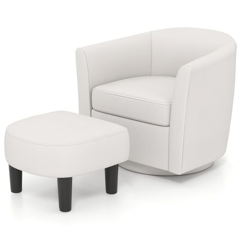 Modern Club Swivel Accent Chair with Ottoman Footrest Curved Backrest, Cream White