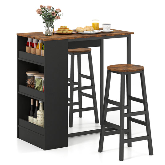 3-Piece Bar Table Set With Storage, Brown Dining Room Sets Brown at Gallery Canada
