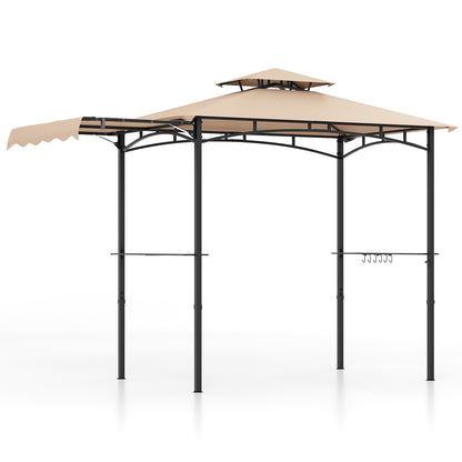 11 x 5 FT Grill Gazebo with Side Awning and Double-Tiered Top, Beige Gazebos Beige at Gallery Canada