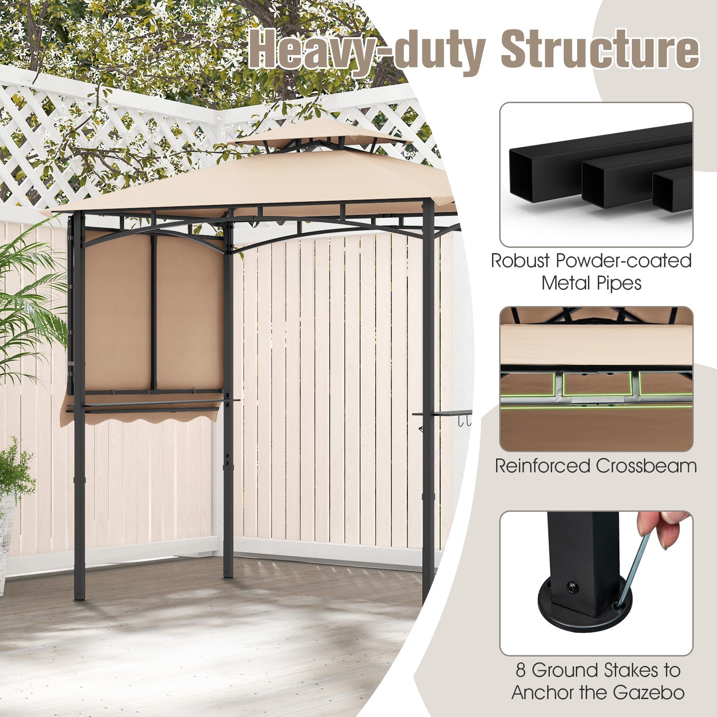 11 x 5 FT Grill Gazebo with Side Awning and Double-Tiered Top, Beige Gazebos at Gallery Canada