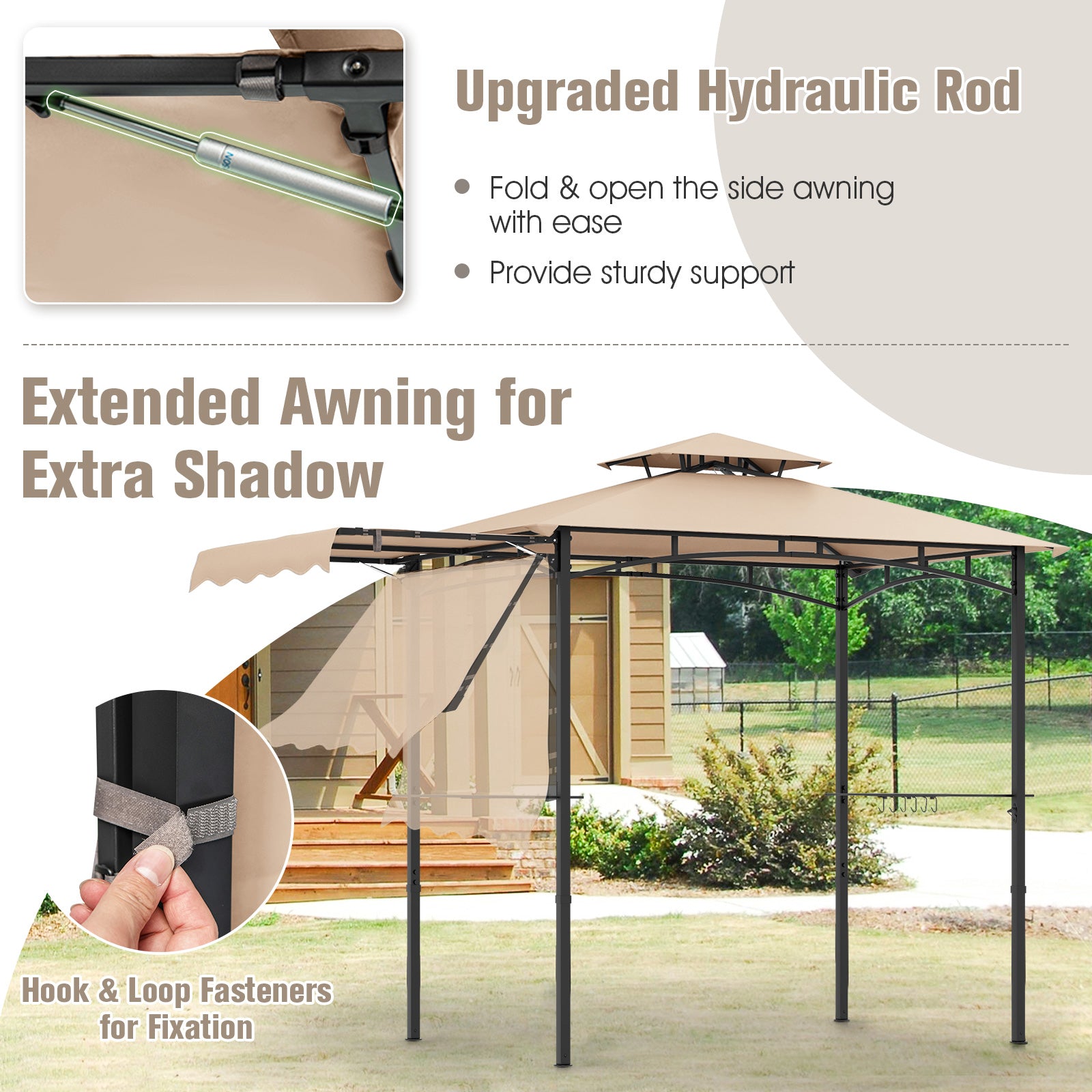 11 x 5 FT Grill Gazebo with Side Awning and Double-Tiered Top, Beige Gazebos at Gallery Canada