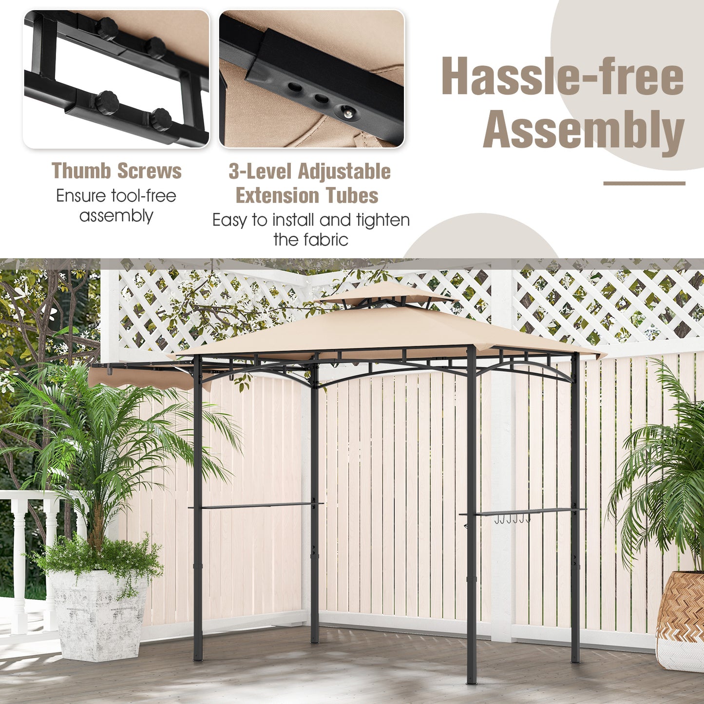 11 x 5 FT Grill Gazebo with Side Awning and Double-Tiered Top, Beige Gazebos at Gallery Canada