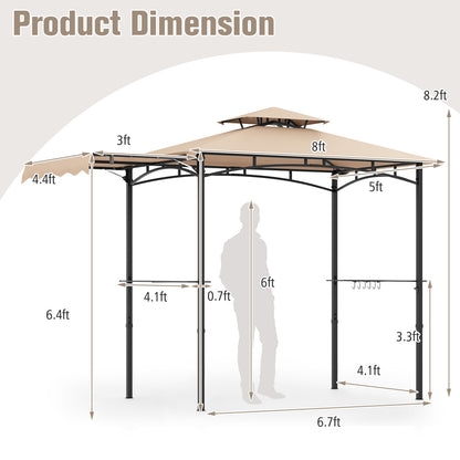 11 x 5 FT Grill Gazebo with Side Awning and Double-Tiered Top, Beige Gazebos at Gallery Canada
