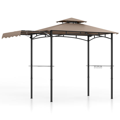 11 x 5 FT Grill Gazebo, Side Awning, Double-Tiered Top, Brown Gazebos at Gallery Canada