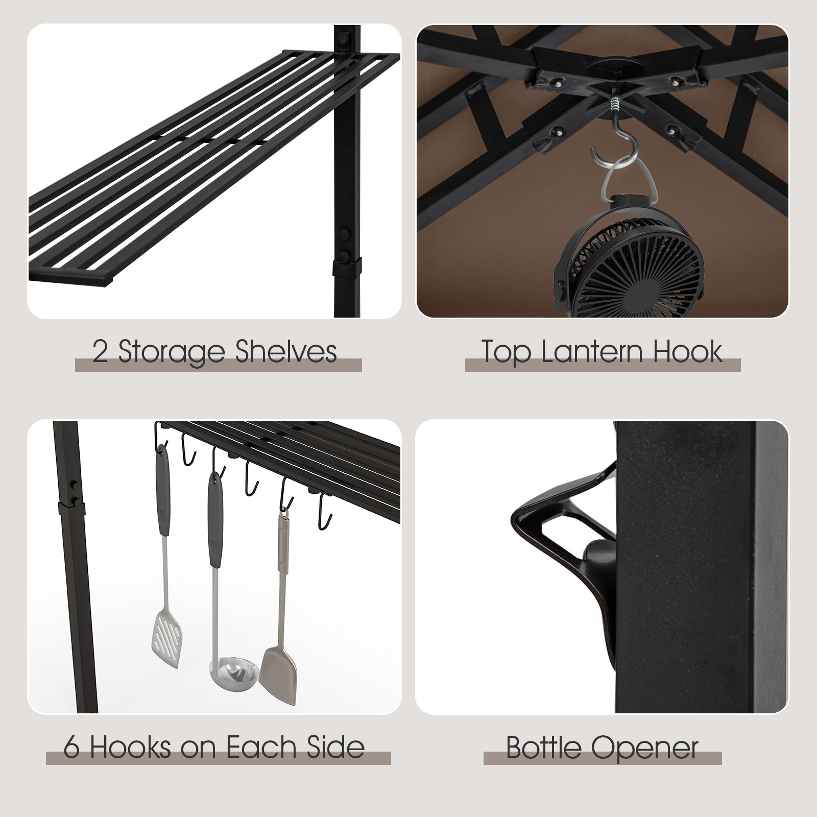 11 x 5 FT Grill Gazebo with Side Awning and Double-Tiered Top, Brown Gazebos at Gallery Canada