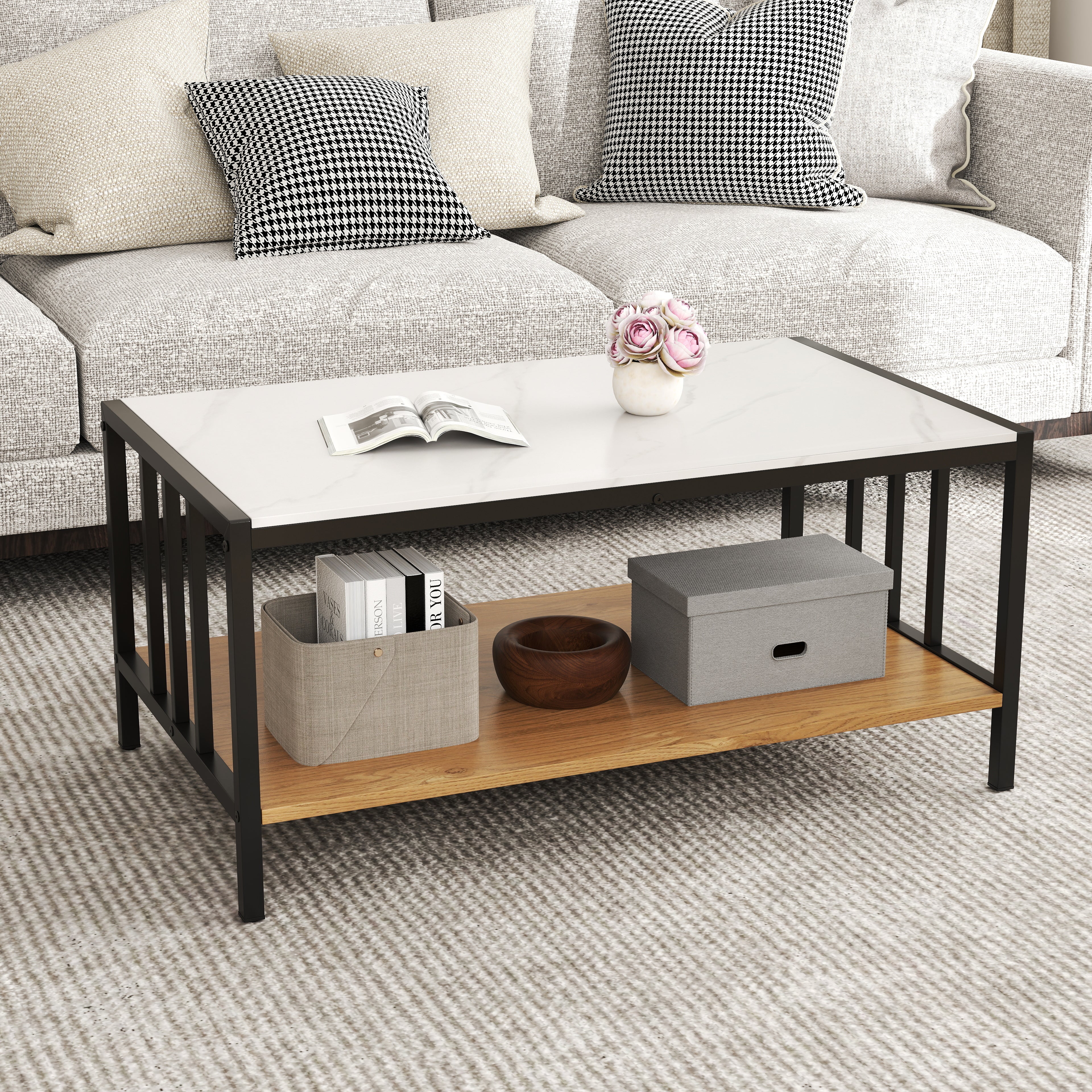 2 Tier Coffee Table with Sintered Stone Tabletop, White Coffee Tables at Gallery Canada