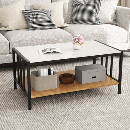 2 Tier Coffee Table with Sintered Stone Tabletop, White Coffee Tables at Gallery Canada