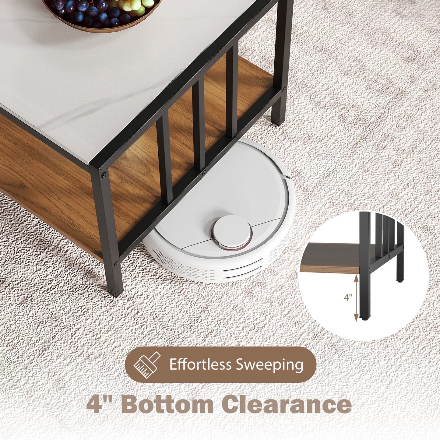 2 Tier Coffee Table with Sintered Stone Tabletop, White Coffee Tables at Gallery Canada