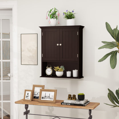 Wall Mount Bathroom Cabinet Storage Organizer with Doors and Shelves, Brown Wall Cabinets at Gallery Canada