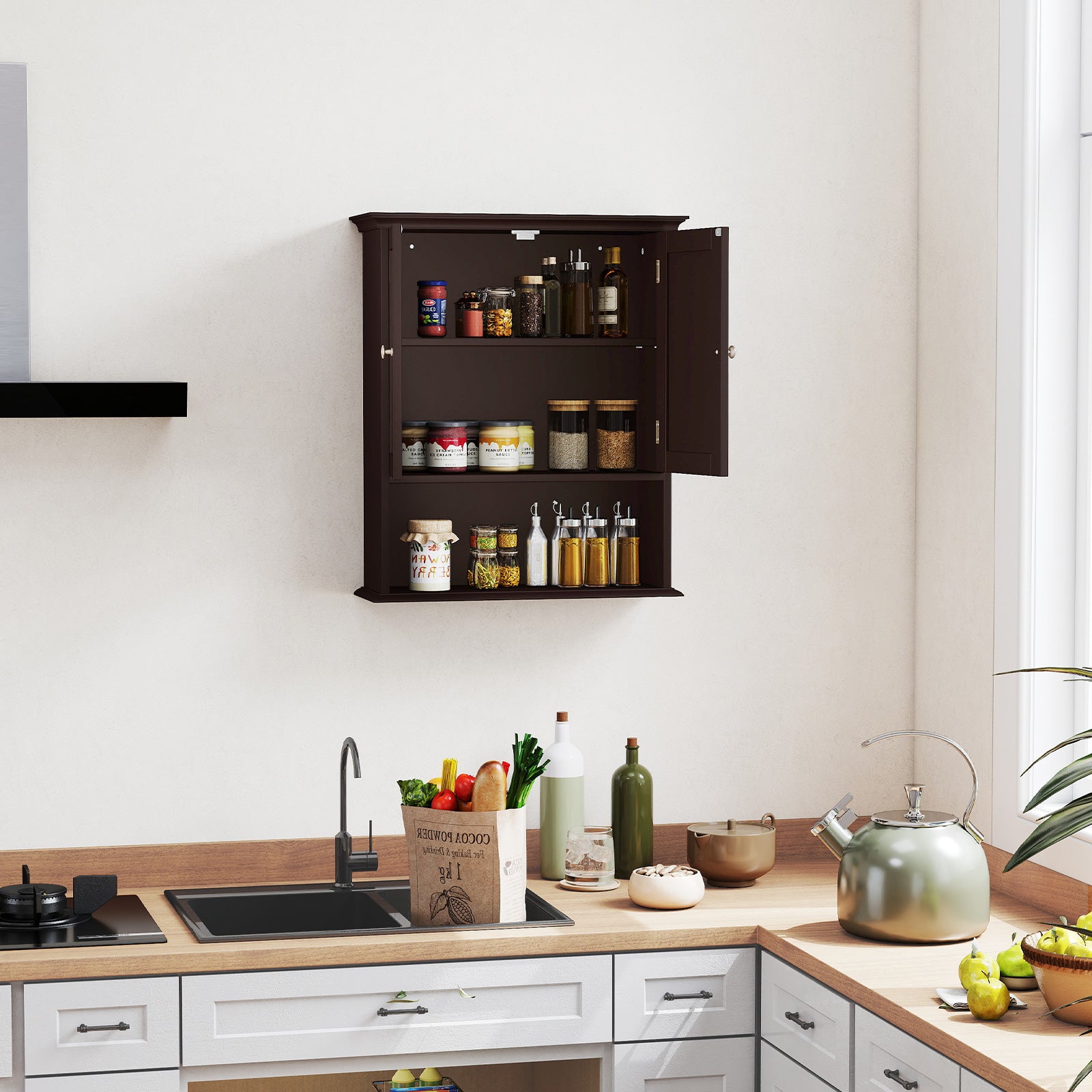 Wall Mount Bathroom Cabinet Storage Organizer with Doors and Shelves, Brown Wall Cabinets at Gallery Canada