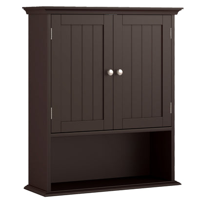 Wall Mount Bathroom Cabinet Storage Organizer with Doors and Shelves, Brown Wall Cabinets Brown at Gallery Canada
