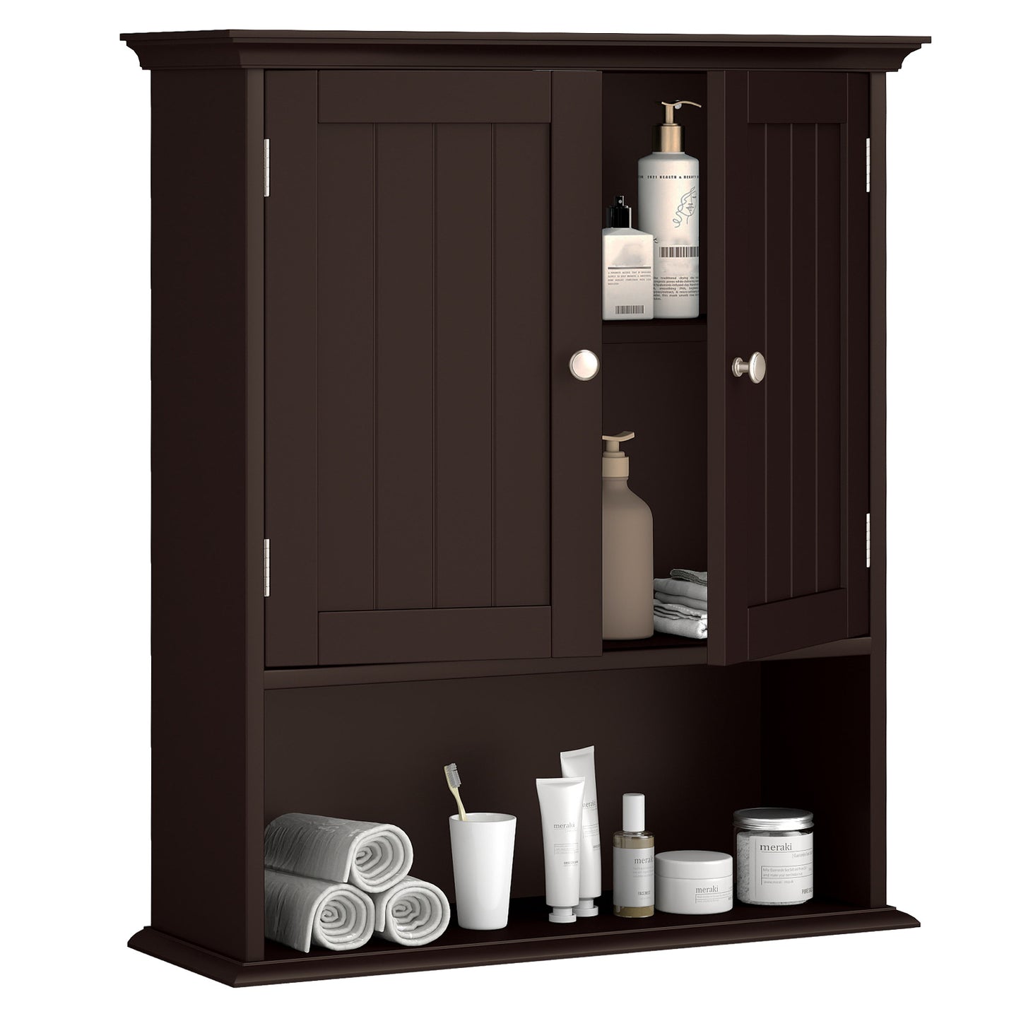 Wall Mount Bathroom Cabinet Storage Organizer with Doors and Shelves, Brown Wall Cabinets at Gallery Canada