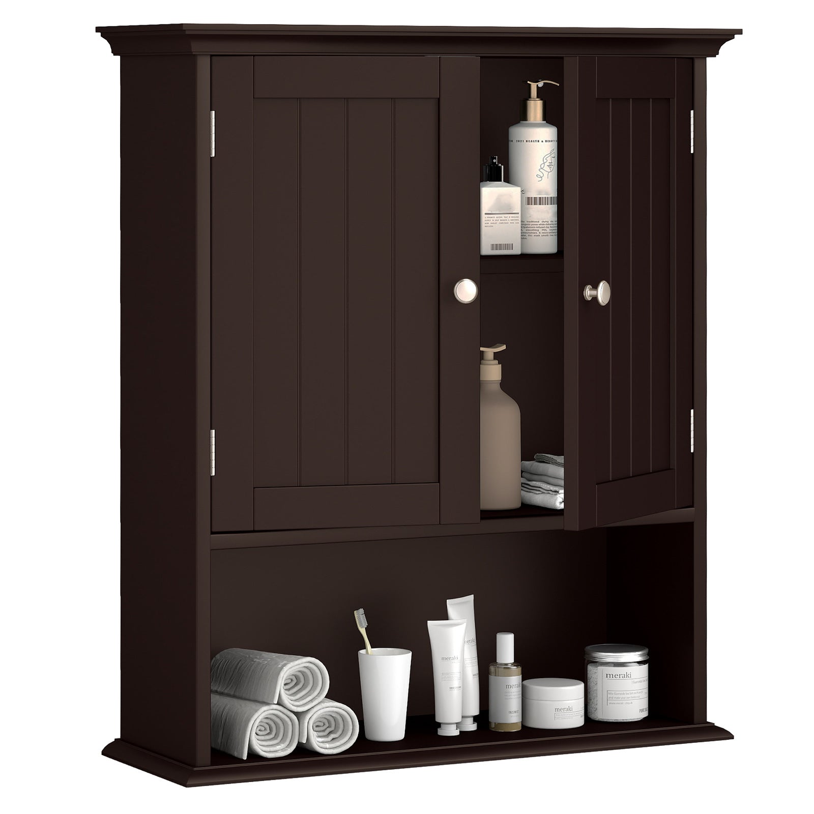 Wall Mount Bathroom Cabinet Storage Organizer with Doors and Shelves, Brown Wall Cabinets at Gallery Canada