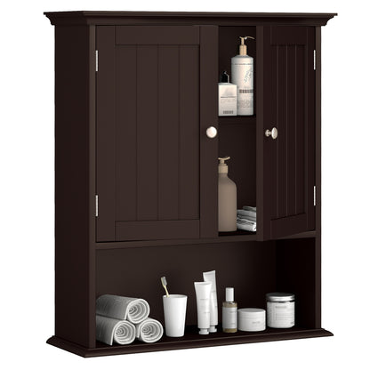 Wall Mount Bathroom Cabinet Storage Organizer with Doors and Shelves, Brown Wall Cabinets at Gallery Canada