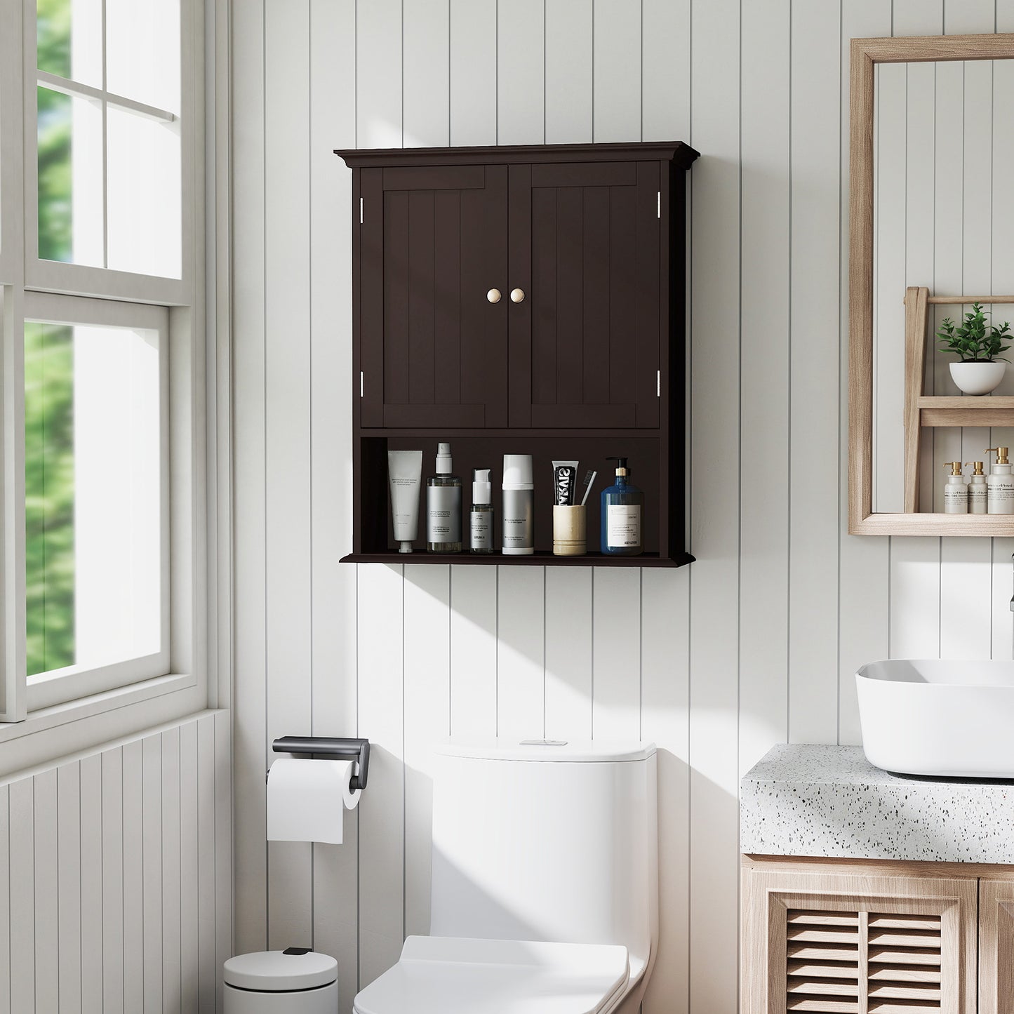 Wall Mount Bathroom Cabinet Storage Organizer with Doors and Shelves, Brown Wall Cabinets at Gallery Canada