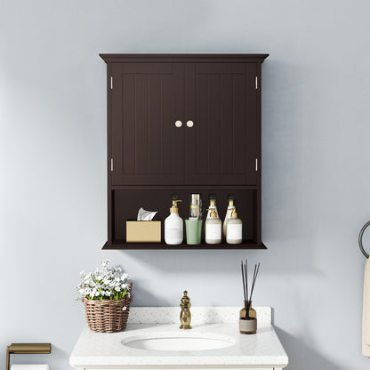 Wall Mount Bathroom Cabinet Storage Organizer with Doors and Shelves, Brown Wall Cabinets at Gallery Canada