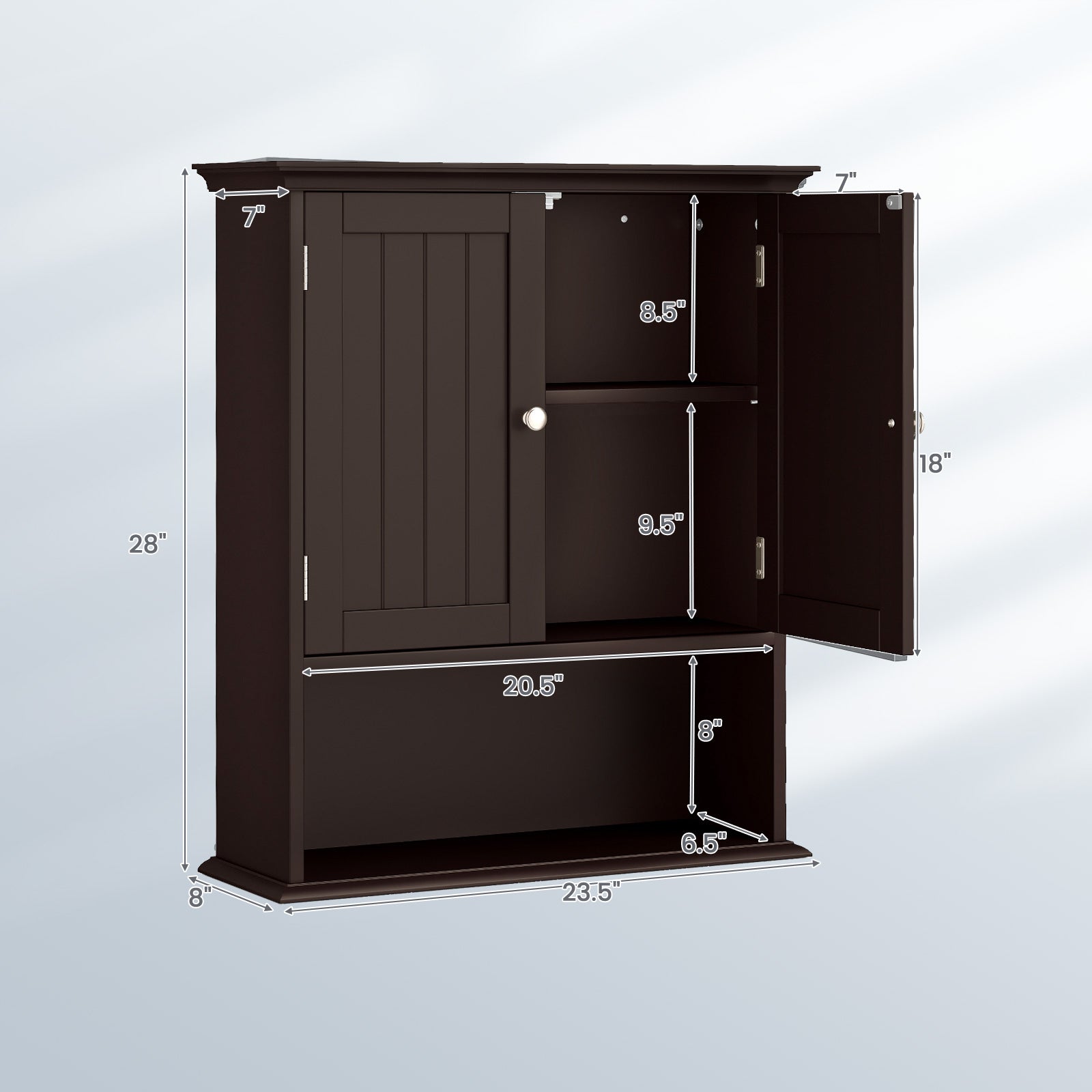 Wall Mount Bathroom Cabinet Storage Organizer with Doors and Shelves, Brown Wall Cabinets at Gallery Canada