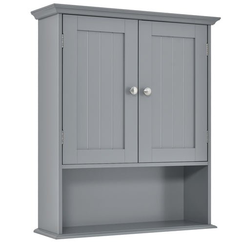 Wall Mount Bathroom Cabinet Storage Organizer with Doors and Shelves, Gray