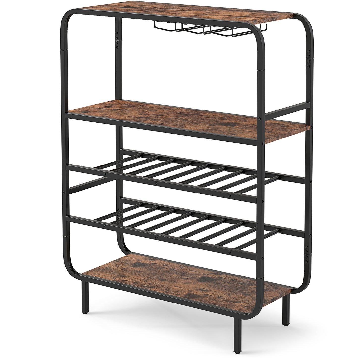 16 Bottle Wine Rack, 5-Tier Shelf, Glass Holders, Rustic Brown Wine Racks at Gallery Canada