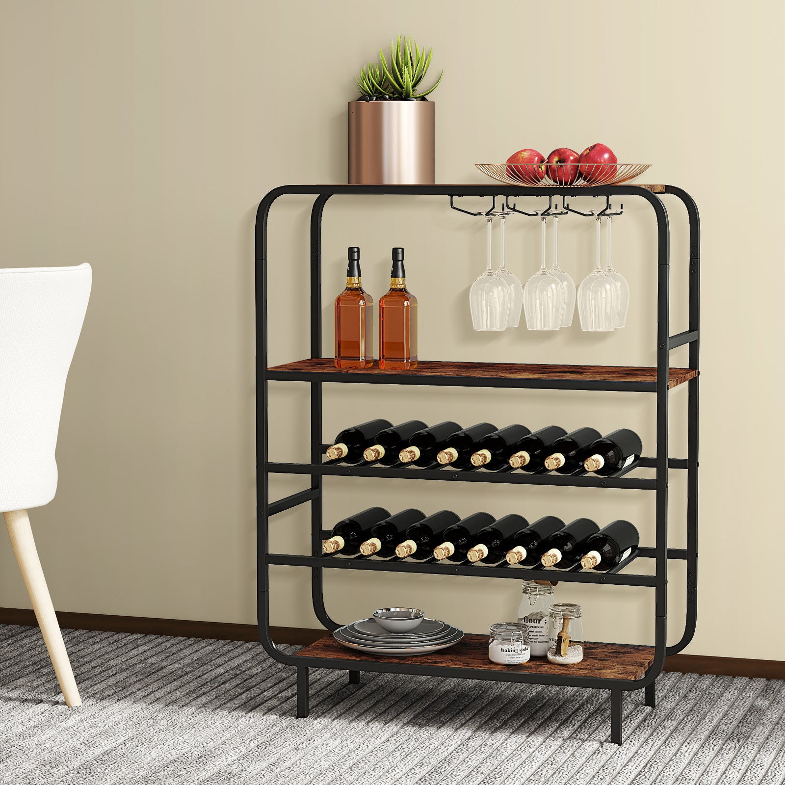 16 Bottle Wine Rack with 5-Tier Wine Shelf and Glass Holders for Kitchen Bar, Rustic Brown Wine Racks at Gallery Canada