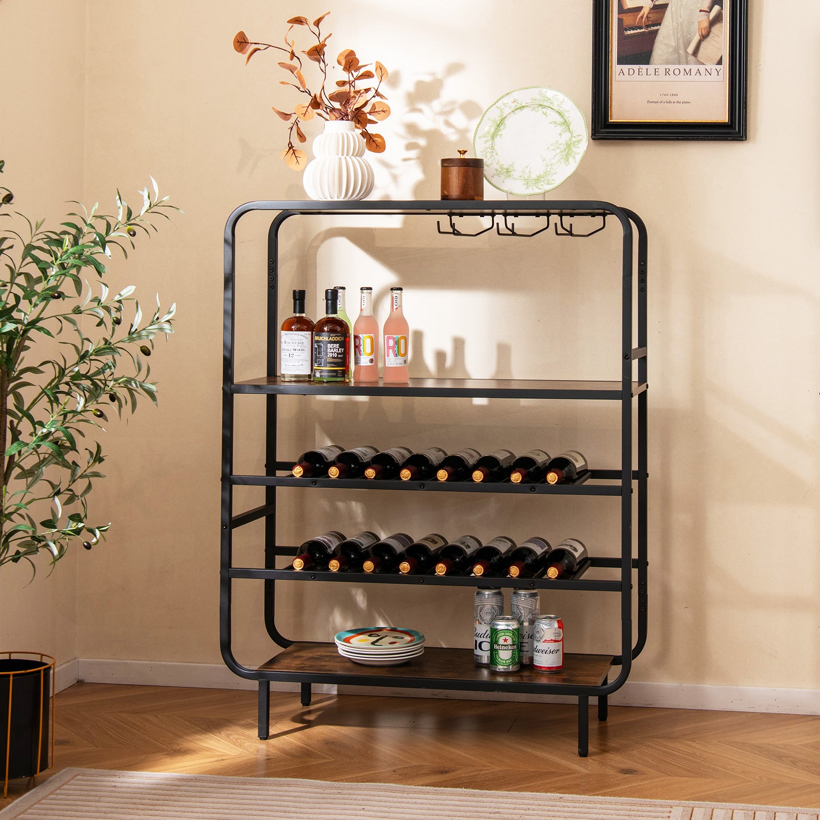 16 Bottle Wine Rack with 5-Tier Wine Shelf and Glass Holders for Kitchen Bar, Rustic Brown Wine Racks at Gallery Canada