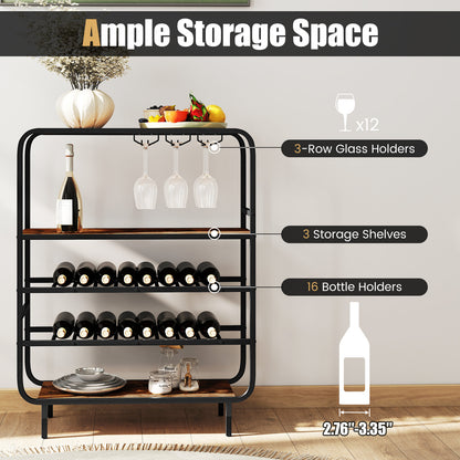16 Bottle Wine Rack with 5-Tier Wine Shelf and Glass Holders for Kitchen Bar, Rustic Brown Wine Racks at Gallery Canada