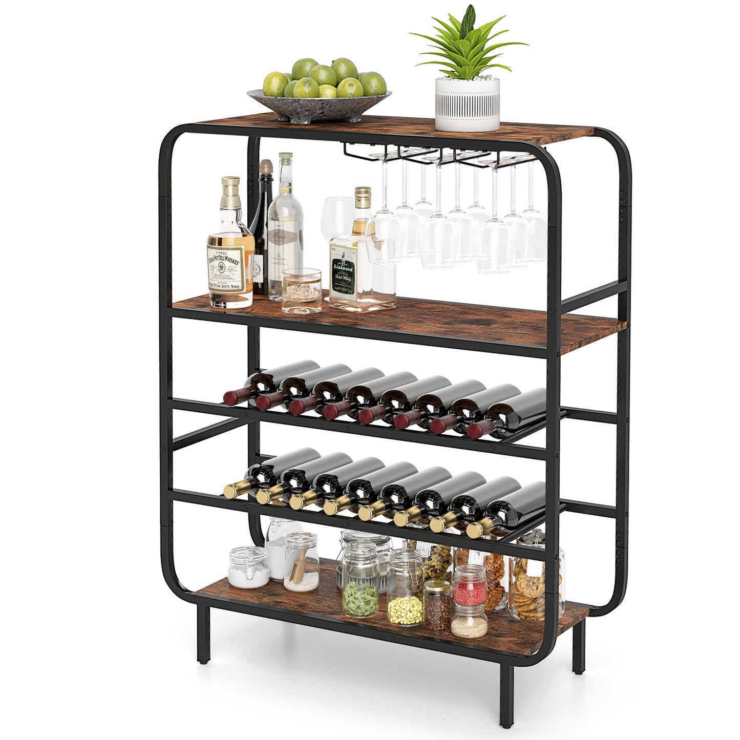 16 Bottle Wine Rack with 5-Tier Wine Shelf and Glass Holders for Kitchen Bar, Rustic Brown Wine Racks at Gallery Canada