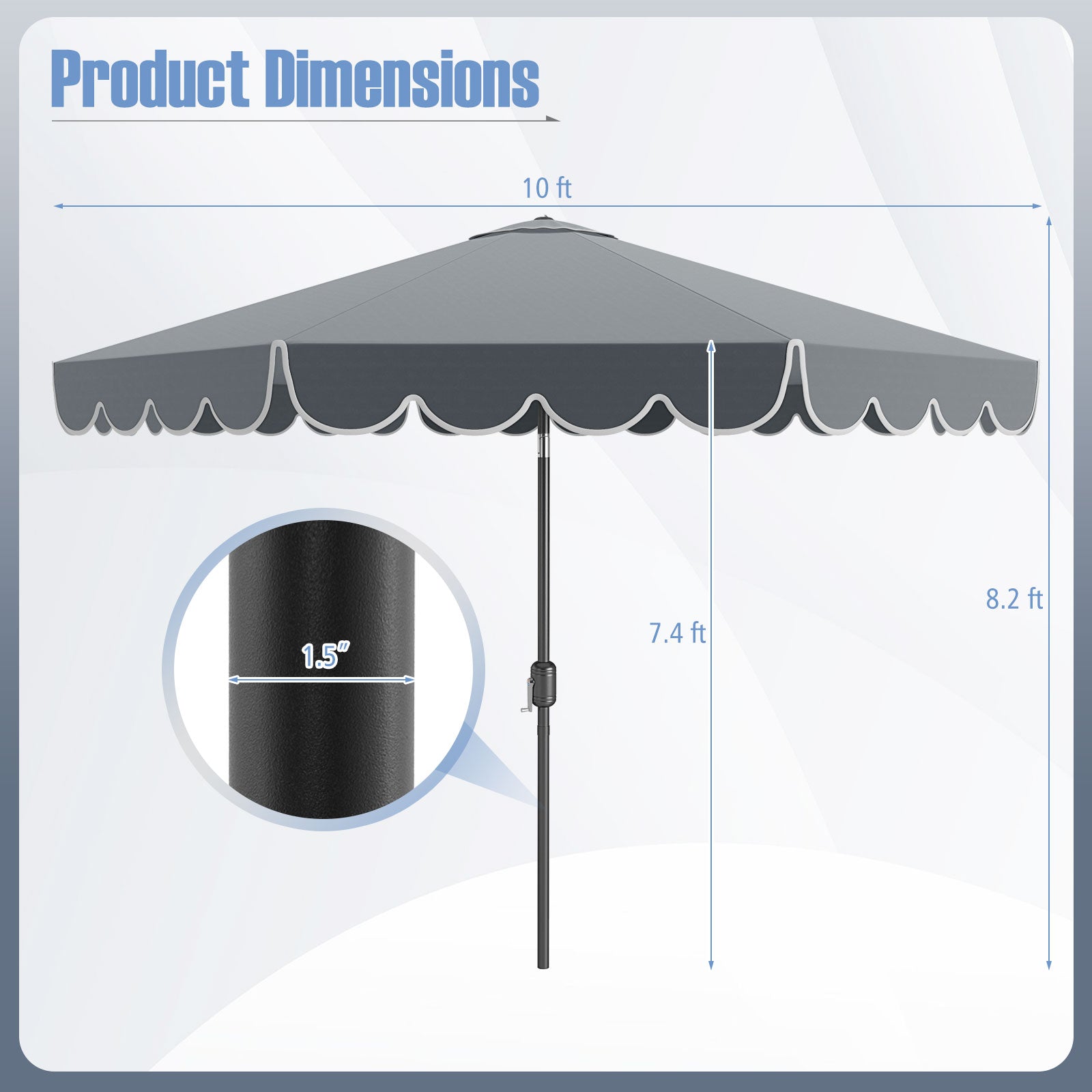 10 Feet Patio Umbrella Outdoor Market Umbrella with Crank Tilt Adjustment, Gray Outdoor Umbrellas at Gallery Canada